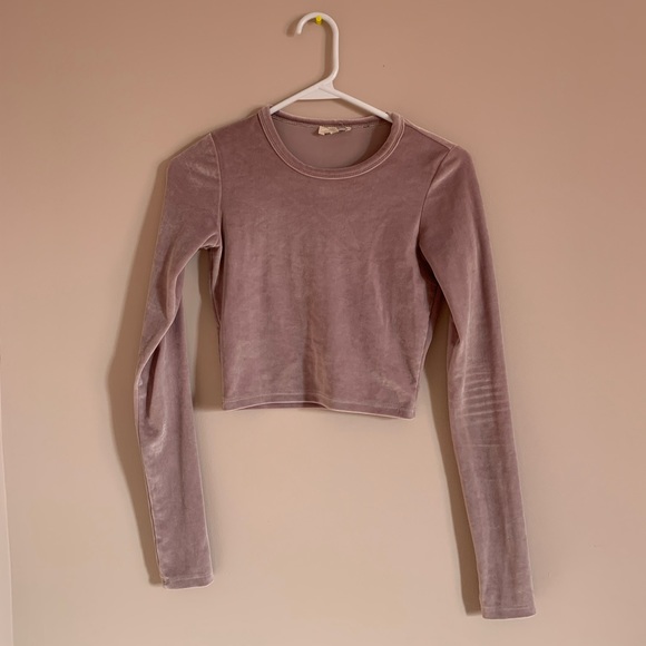 Aritzia Wilfred Free Georgia T shirt Velvet long sleeve crop top - Picture 1 of 4